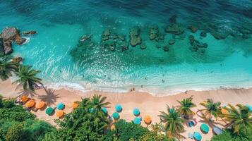 AI generated Palm Trees Lining Beach by Ocean photo