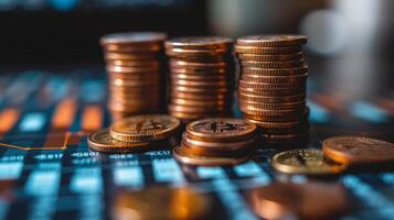 AI generated Stack of Coins on Table photo