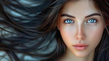 AI generated Woman With Long Black Hair and Blue Eyes photo