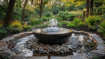 AI generated Water Fountain Surrounded by Rocks and Trees photo