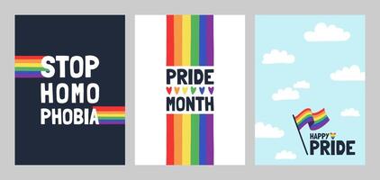 Vector set of greeting cards for pride month. LGBTQ illustration. Greeting card, poster, banner.