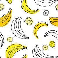 Seamless vector pattern on a white background with juicy and bright bananas. Doodle fruits.