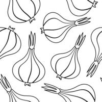 Seamless vector doodle pattern with onion. Texture for textile, paper, wallpaper. Coloring book for children.