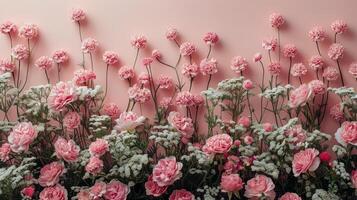 AI generated Pink Flowers on Pink Wall photo