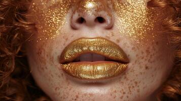 AI generated Close Up of Womans Face With Golden Makeup photo