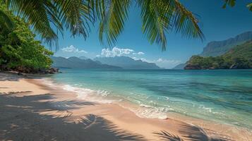 AI generated Tropical Beach With Palm Trees and Clear Water photo