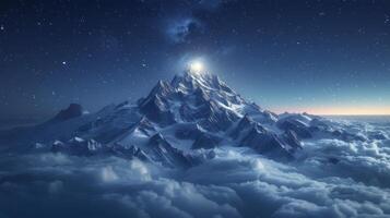 AI generated Moonlit Mountain Shrouded in Clouds photo