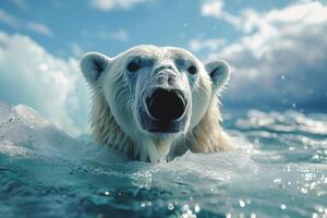 ai generado polar oso en deriva hielo borde en el naturaleza hábitat. generativo ai foto