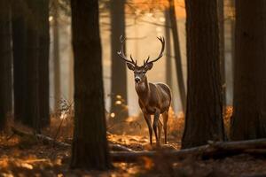 AI generated Beautiful male deer in the forest.Generative Ai photo