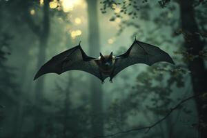 AI generated bat flying in dark  forest. Generative AI photo