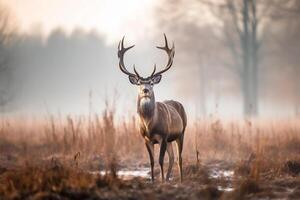 AI generated Beautiful male deer in the forest.Generative Ai photo