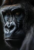 ai generado retrato dominante masculino gorila en negro fondo.generativo ai foto