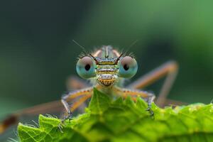 AI generated A dragonfly close up in vibrant tropical colors.Generative Ai photo