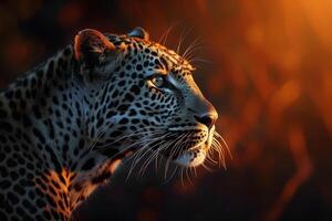 AI generated leopard in the sunset.Generative AI photo