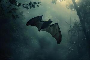 AI generated bat flying in dark  forest. Generative AI photo