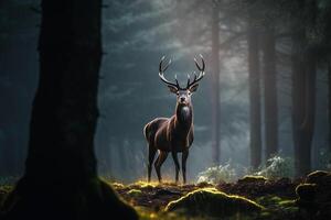 AI generated Beautiful male deer in the forest.Generative Ai photo