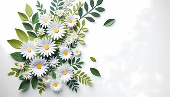 AI generated Paper Cut Daisies frame on a Pastel Background, Concept of Spring with copy space for text wreaths and monogram photo