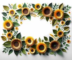 AI generated Paper cut art origami style of Sunflower with copy space for text green background photo