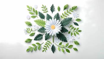 AI generated Paper Cut Daisies frame on a Pastel Background, Concept of Spring with copy space for text wreaths and monogram photo