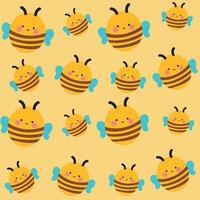 Bees flying. Cute pattern of pretty little bees with yellow background vector