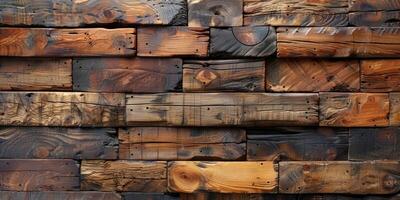 AI generated Richly textured wooden wall made of diverse planks. photo