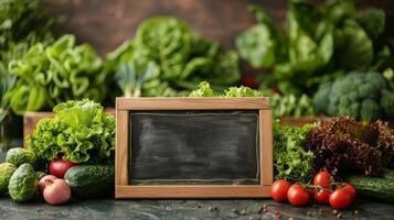 AI generated Picture Frame Surrounded by Vegetables on Table photo