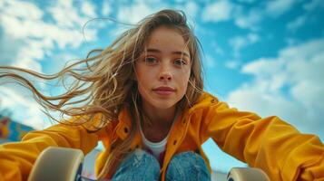 AI generated Woman With Long Hair in Yellow Shirt photo
