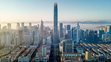 ai generado aéreo ver de ciudad con alto edificios foto