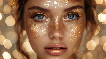 AI generated Woman With Glitter and Blue Eyes photo