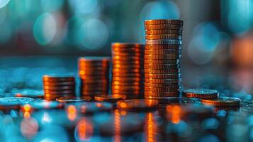 AI generated Stack of Coins on Table photo