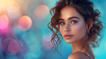 AI generated Beautiful Young Woman Posing With Blue Eyes photo