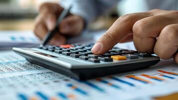 AI generated Person Using Calculator on Table photo