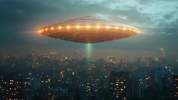 AI generated Large Flying Object in Urban Setting photo