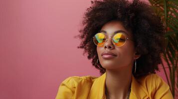 AI generated Woman in Yellow Sunglasses and Jacket photo