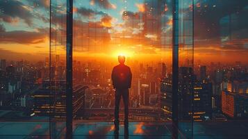AI generated Man Standing on Top of Tall Building photo