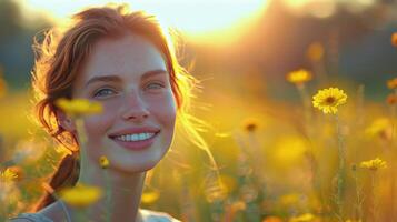 AI generated Woman Standing in Field of Yellow Flowers photo