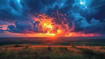 AI generated Sunset Over Grassy Field photo