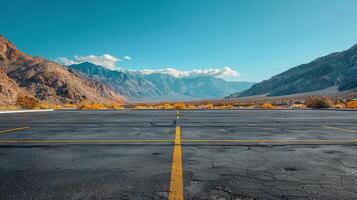 AI generated Empty Parking Lot With Mountains in Background photo