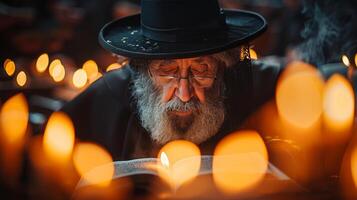 ai generado hombre con sombrero y lentes leyendo un libro foto