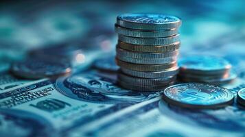 AI generated Stack of Coins on Table photo