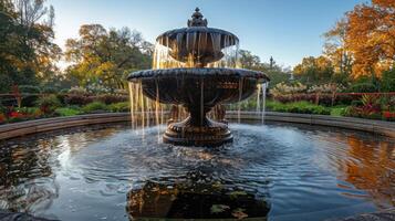 AI generated Fountain in Park Surrounded by Trees photo