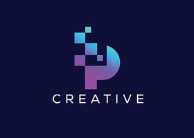 Creative and minimal letter P pixel logo vector template