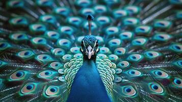 ai generado majestuoso pavo real con untado plumas foto