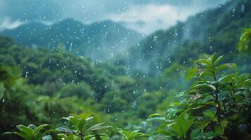 AI generated Green Leaf With Water Droplets photo