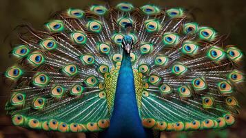 ai generado majestuoso pavo real con untado plumas foto