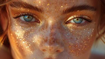 AI generated Womans Face Covered in Gold Glitter photo