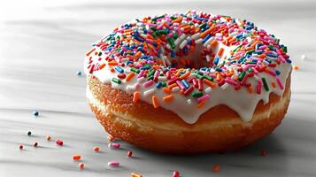 AI generated Donut With White Frosting and Sprinkles photo