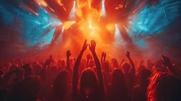 AI generated Crowd of People With Raised Hands at Concert photo