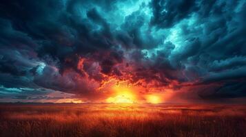 AI generated Vast Field Under Cloud-Filled Sky photo
