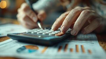 AI generated Person Using Calculator on Table photo